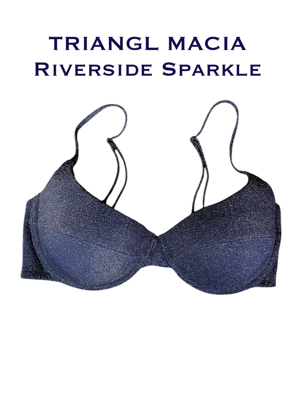 Triangl MACIA Riverside Sparkle Bikini Top Midnight Blue Adjustable Straps Sz Sm